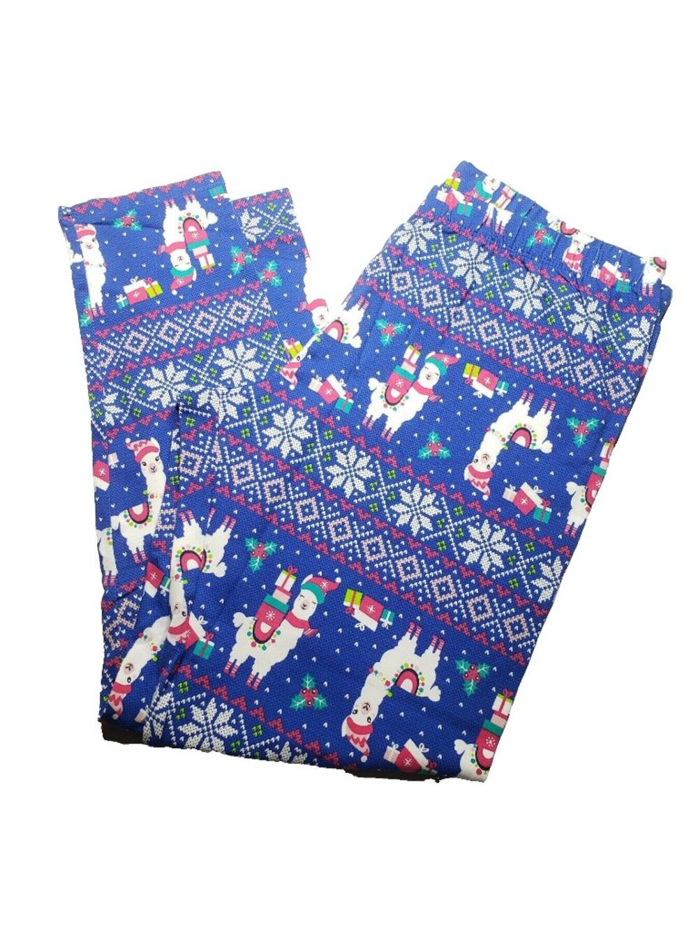No Boundaries Christmas Llama Fair Isle Blue Ankle Legging Juniors XL 15/17